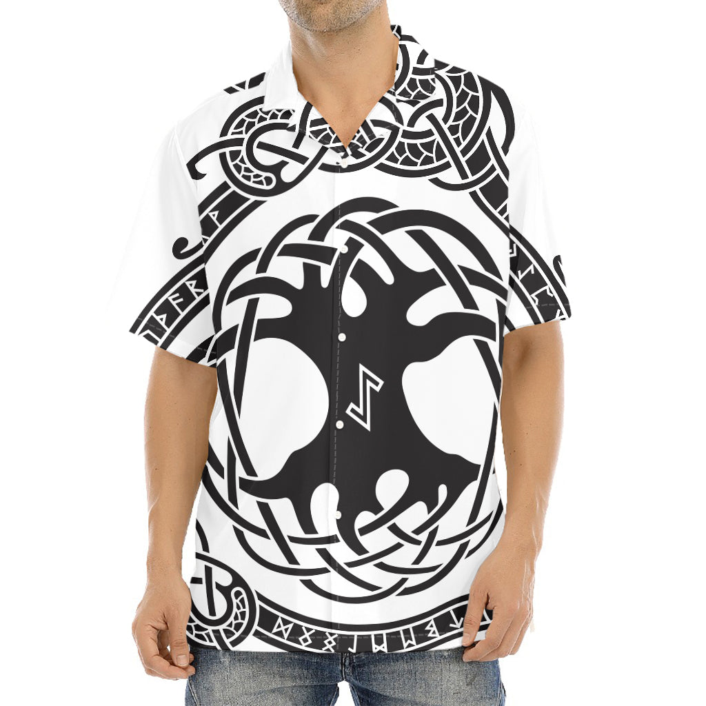 Scandinavian Yggdrasil Print Aloha Shirt