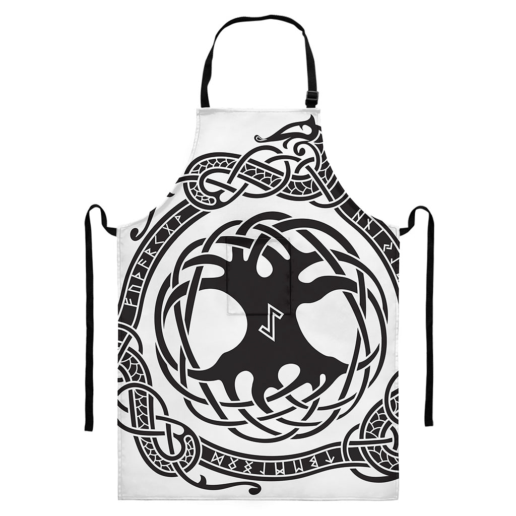 Scandinavian Yggdrasil Print Bib Apron With Pocket