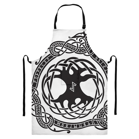Scandinavian Yggdrasil Print Bib Apron With Pocket