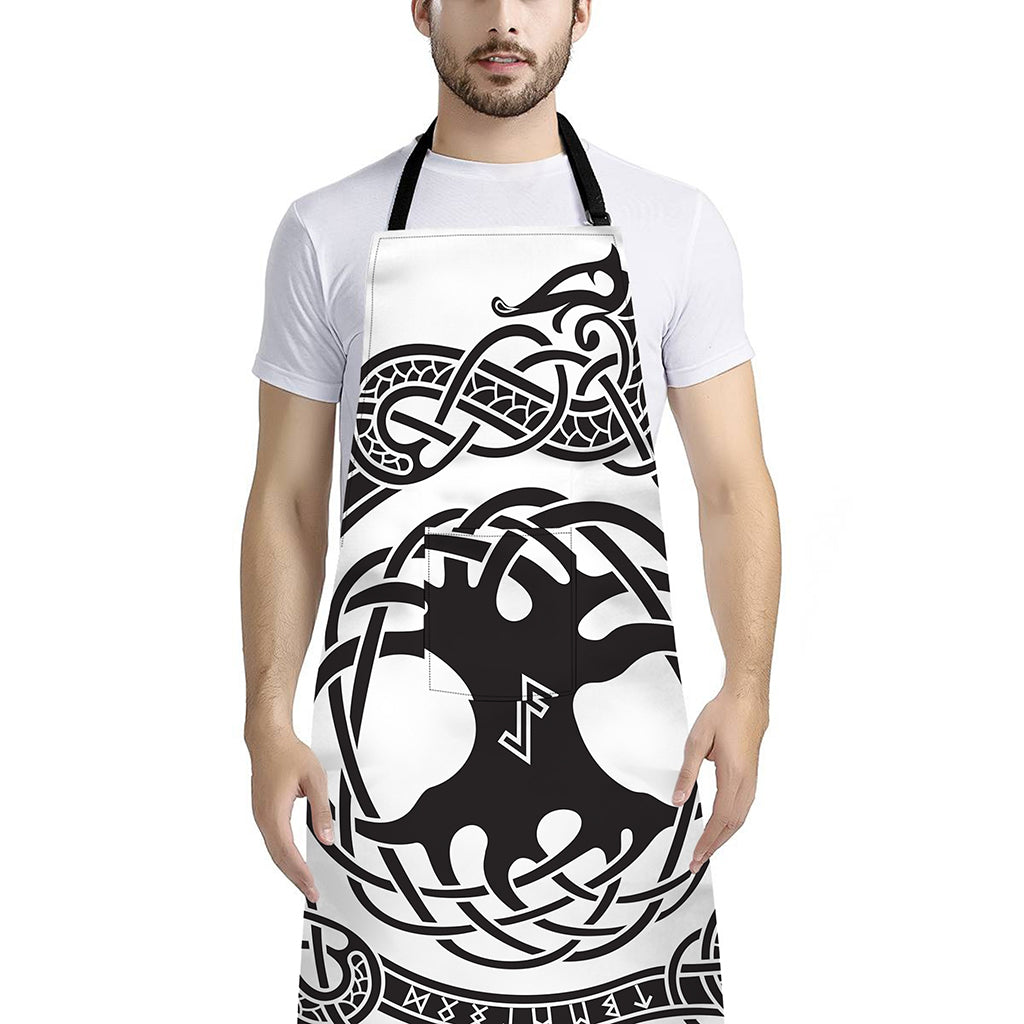 Scandinavian Yggdrasil Print Bib Apron With Pocket