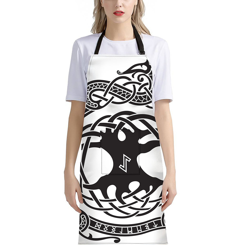 Scandinavian Yggdrasil Print Bib Apron With Pocket