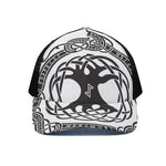 Scandinavian Yggdrasil Print Black Mesh Trucker Cap