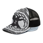 Scandinavian Yggdrasil Print Black Mesh Trucker Cap