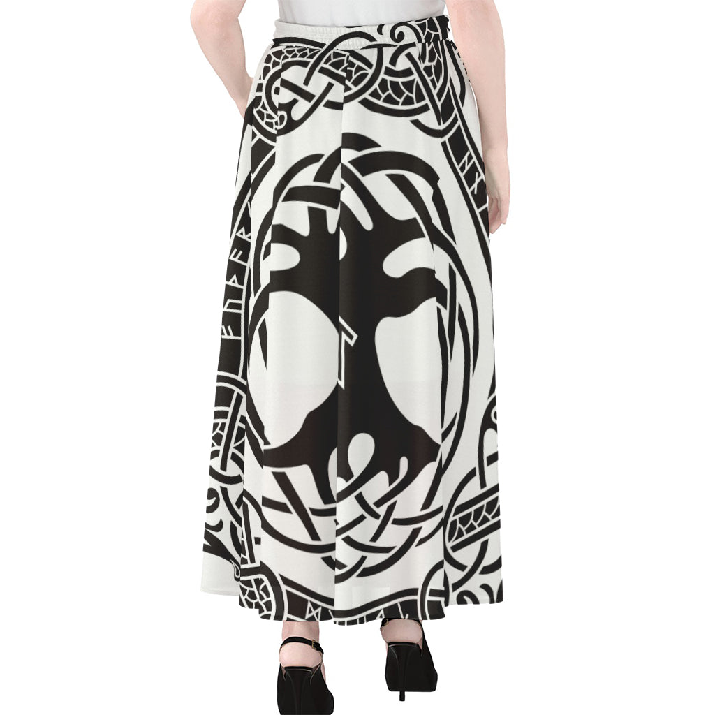 Scandinavian Yggdrasil Print Chiffon Maxi Skirt