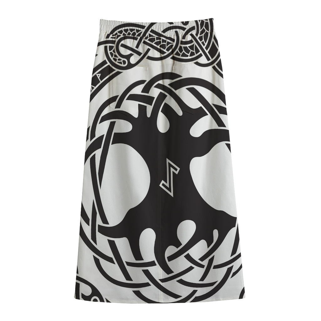 Scandinavian Yggdrasil Print Cotton Front Slit Maxi Skirt