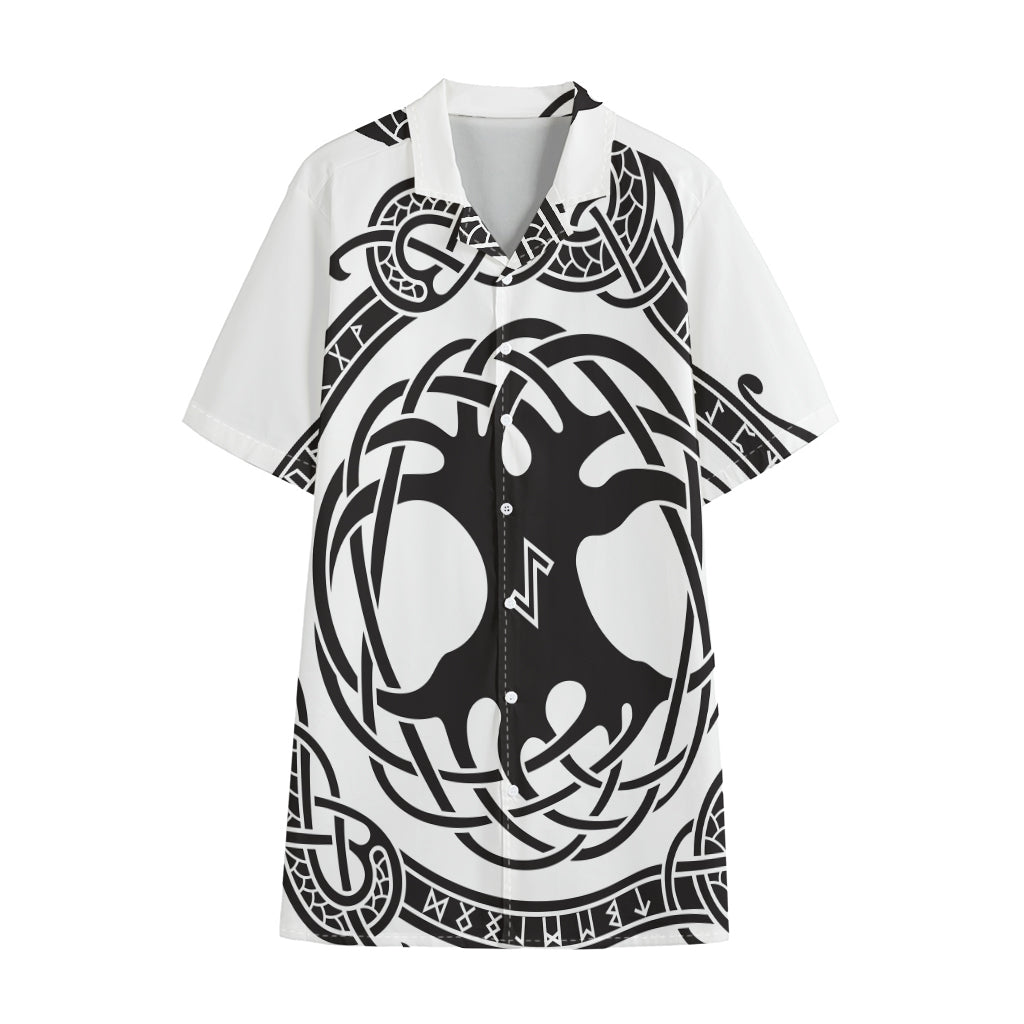Scandinavian Yggdrasil Print Cotton Hawaiian Shirt