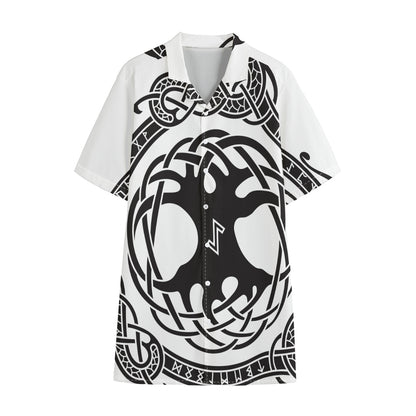 Scandinavian Yggdrasil Print Cotton Hawaiian Shirt