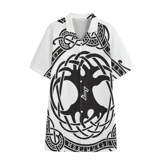 Scandinavian Yggdrasil Print Cotton Hawaiian Shirt