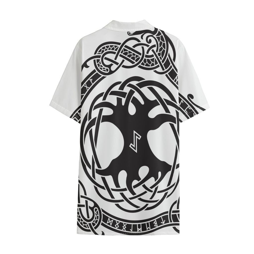 Scandinavian Yggdrasil Print Cotton Hawaiian Shirt