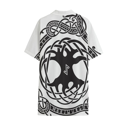 Scandinavian Yggdrasil Print Cotton Hawaiian Shirt