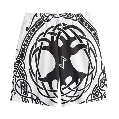 Scandinavian Yggdrasil Print Cotton Shorts