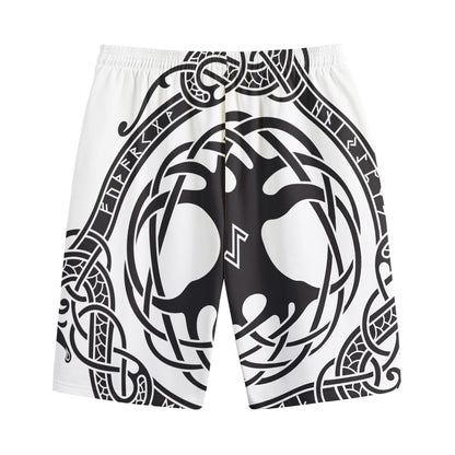 Scandinavian Yggdrasil Print Cotton Shorts