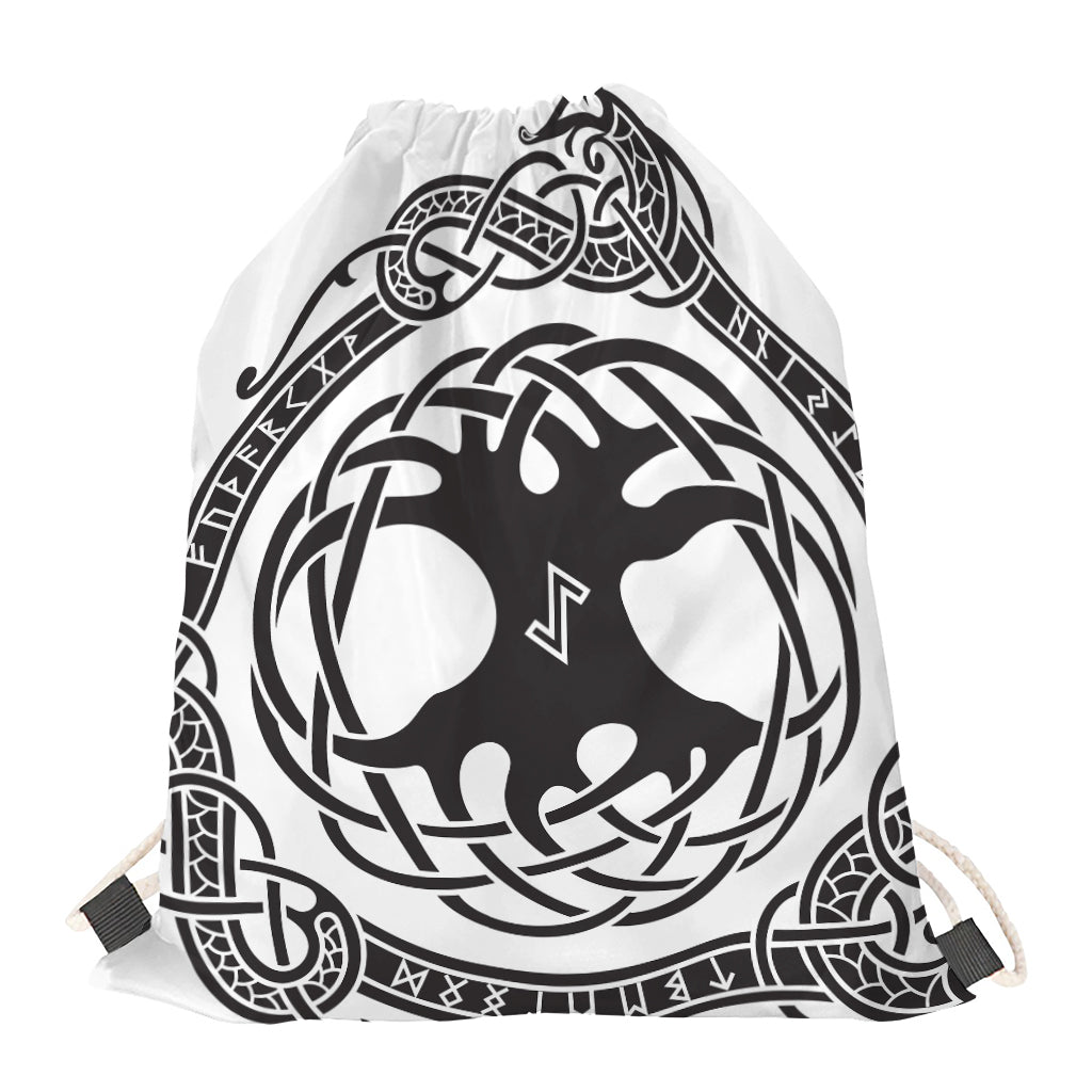 Scandinavian Yggdrasil Print Drawstring Bag