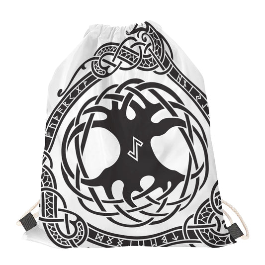 Scandinavian Yggdrasil Print Drawstring Bag