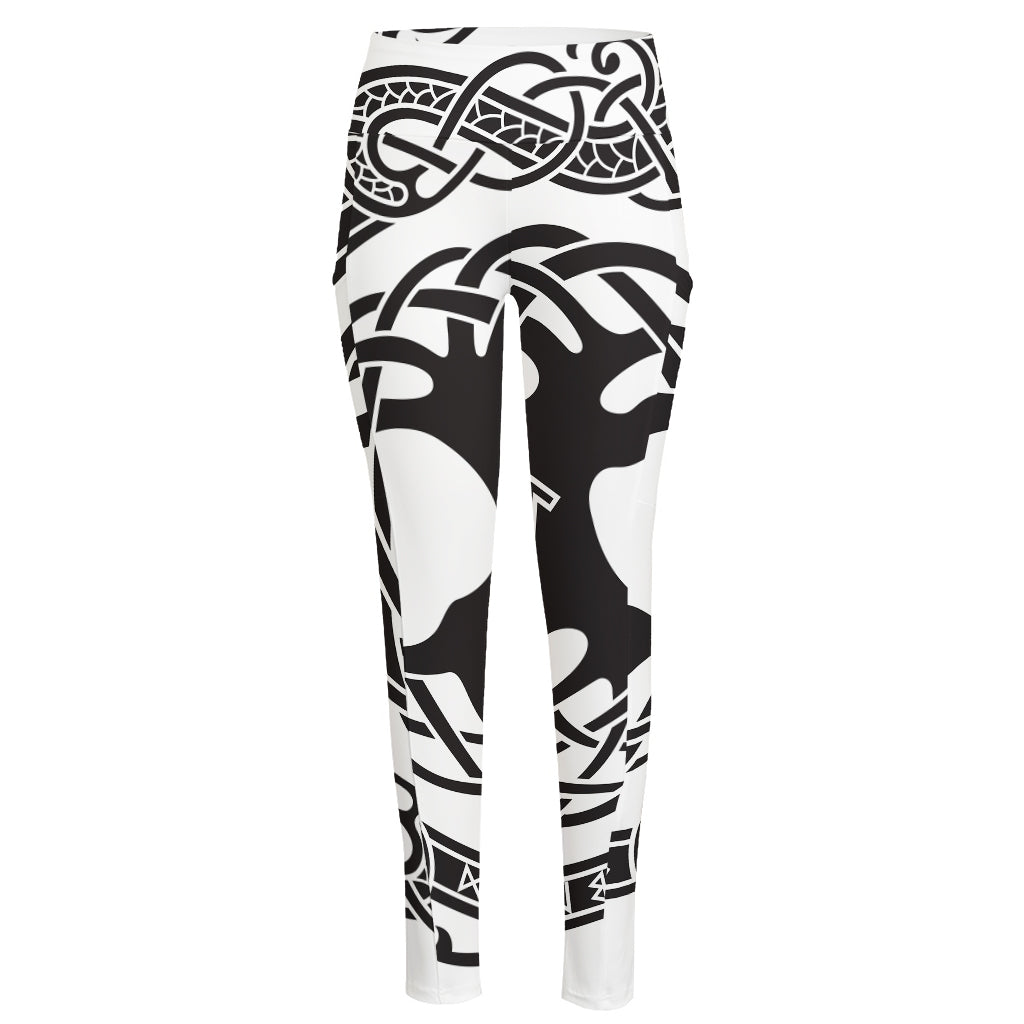 Scandinavian Yggdrasil Print High-Waisted Pocket Leggings