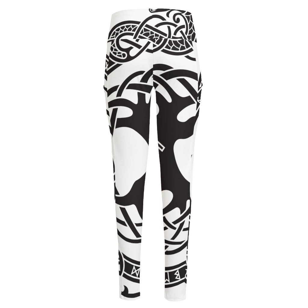 Scandinavian Yggdrasil Print High-Waisted Pocket Leggings