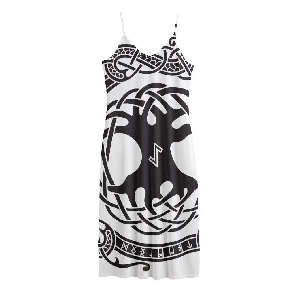 Scandinavian Yggdrasil Print Jersey Midi Cami Dress