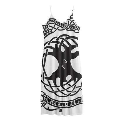 Scandinavian Yggdrasil Print Jersey Midi Cami Dress