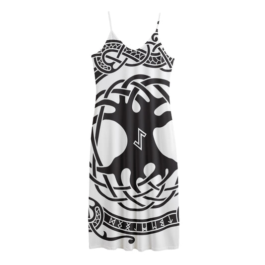 Scandinavian Yggdrasil Print Jersey Midi Cami Dress