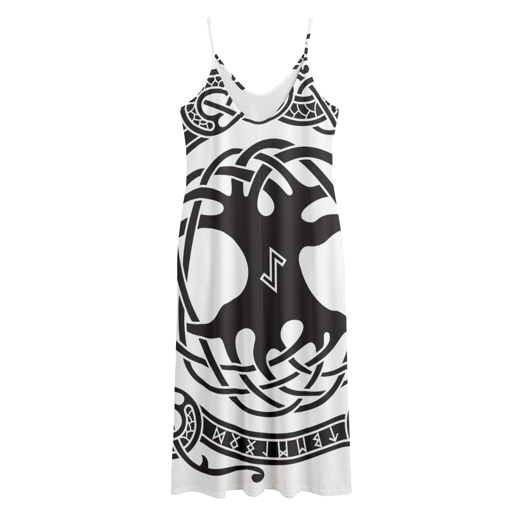 Scandinavian Yggdrasil Print Jersey Midi Cami Dress