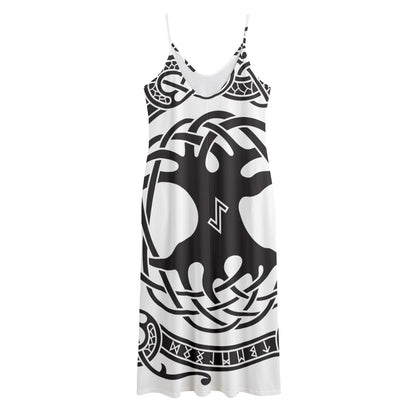 Scandinavian Yggdrasil Print Jersey Midi Cami Dress