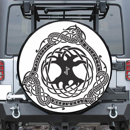 Scandinavian Yggdrasil Print Leather Spare Tire Cover