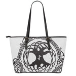 Scandinavian Yggdrasil Print Leather Tote Bag