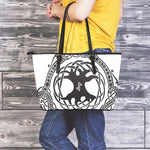 Scandinavian Yggdrasil Print Leather Tote Bag