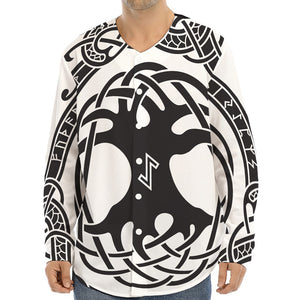 Scandinavian Yggdrasil Print Long Sleeve Baseball Jersey