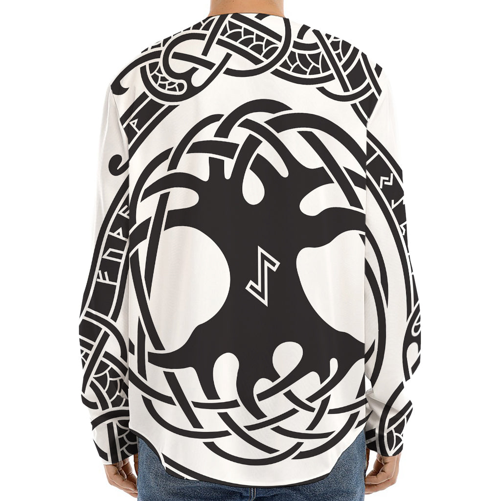 Scandinavian Yggdrasil Print Long Sleeve Baseball Jersey