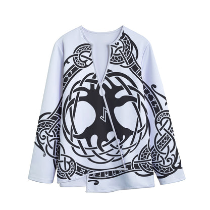 Scandinavian Yggdrasil Print Long Sleeve Short Coat