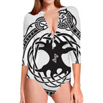 Scandinavian Yggdrasil Print Long Sleeve Swimsuit