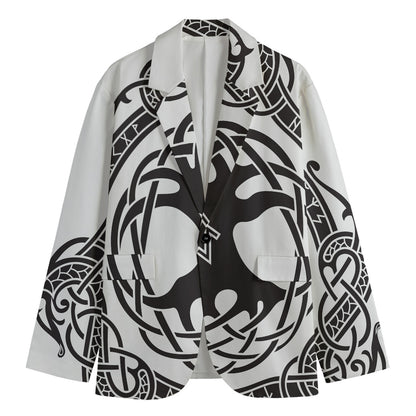 Scandinavian Yggdrasil Print Men's Cotton Blazer