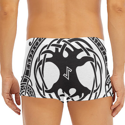 Scandinavian Yggdrasil Print Men's Short Boxer Briefs