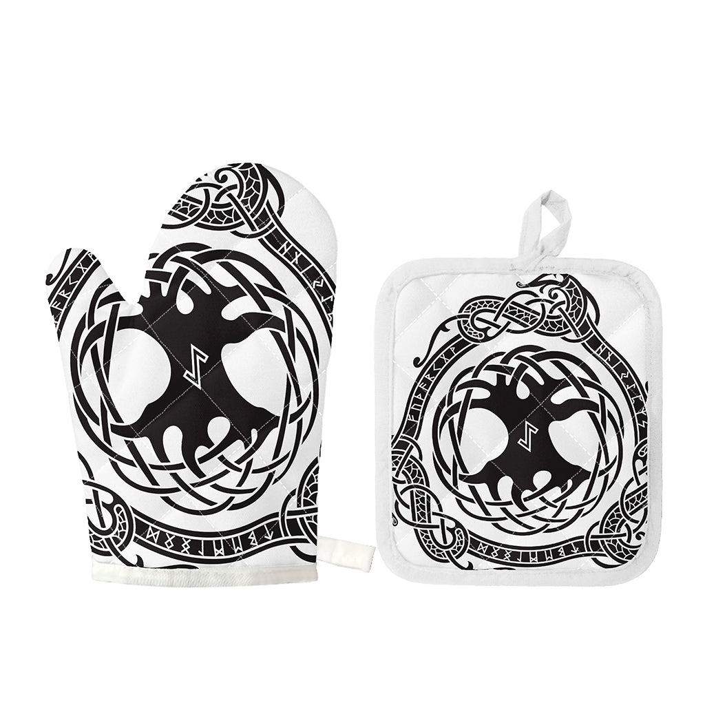 Scandinavian Yggdrasil Print Oven Mitt And Pot Holder Set