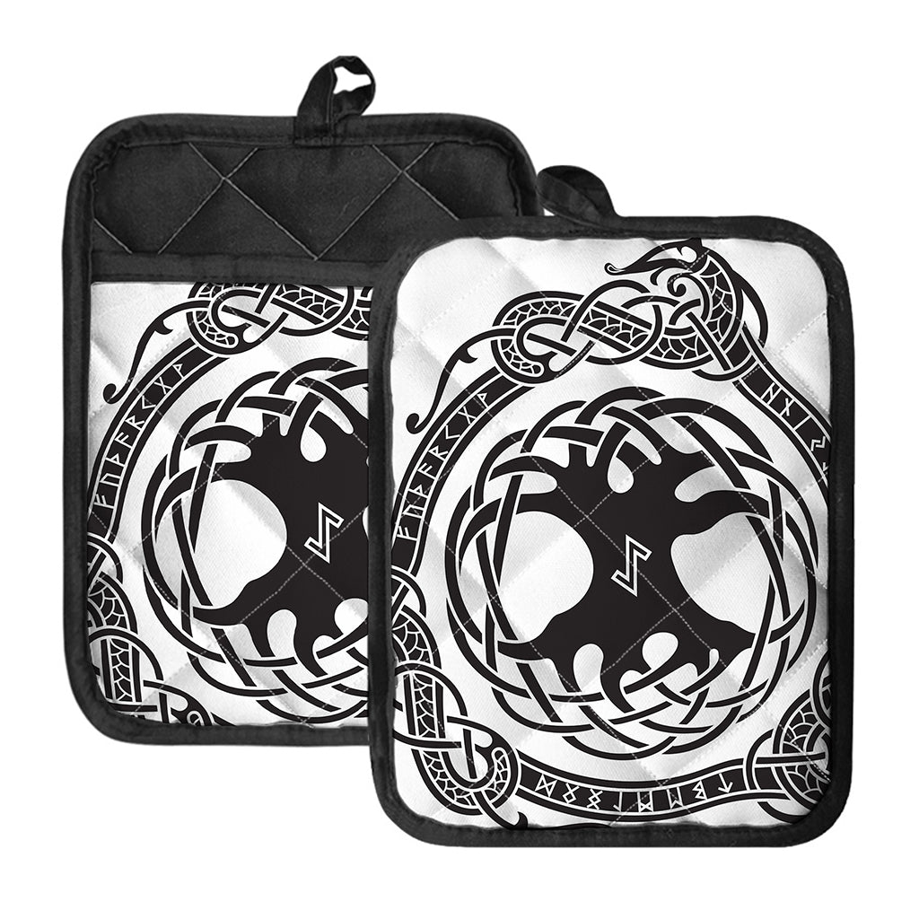 Scandinavian Yggdrasil Print Pot Holders With Pocket
