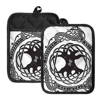 Scandinavian Yggdrasil Print Pot Holders With Pocket