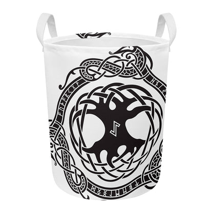 Scandinavian Yggdrasil Print Round Laundry Basket