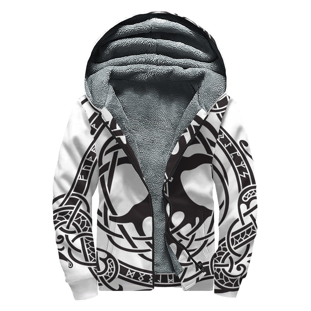 Scandinavian Yggdrasil Print Sherpa Lined Zip Up Hoodie