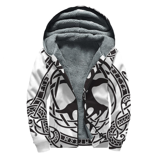 Scandinavian Yggdrasil Print Sherpa Lined Zip Up Hoodie