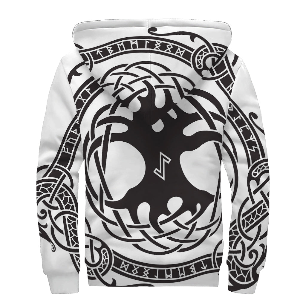 Scandinavian Yggdrasil Print Sherpa Lined Zip Up Hoodie