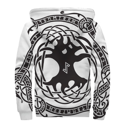 Scandinavian Yggdrasil Print Sherpa Lined Zip Up Hoodie