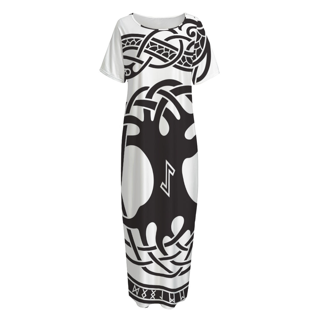 Scandinavian Yggdrasil Print Short Sleeve Long Nightdress