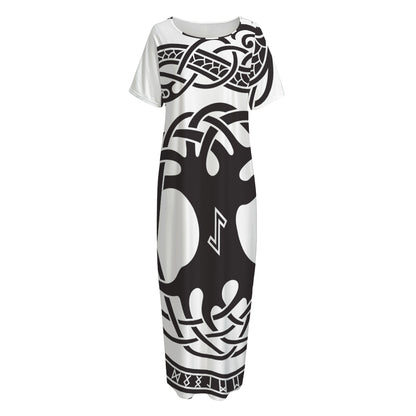 Scandinavian Yggdrasil Print Short Sleeve Long Nightdress