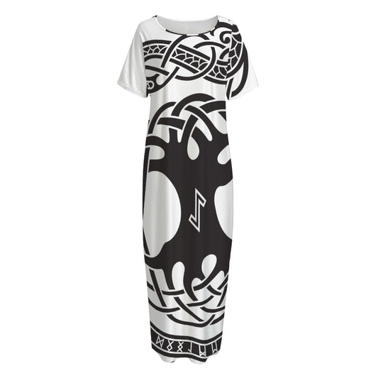 Scandinavian Yggdrasil Print Short Sleeve Long Nightdress