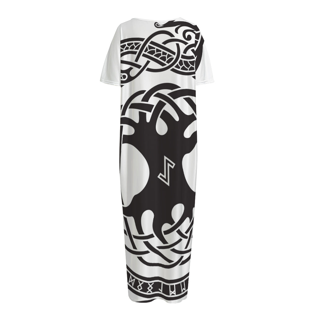 Scandinavian Yggdrasil Print Short Sleeve Long Nightdress