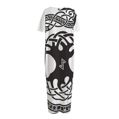 Scandinavian Yggdrasil Print Short Sleeve Long Nightdress