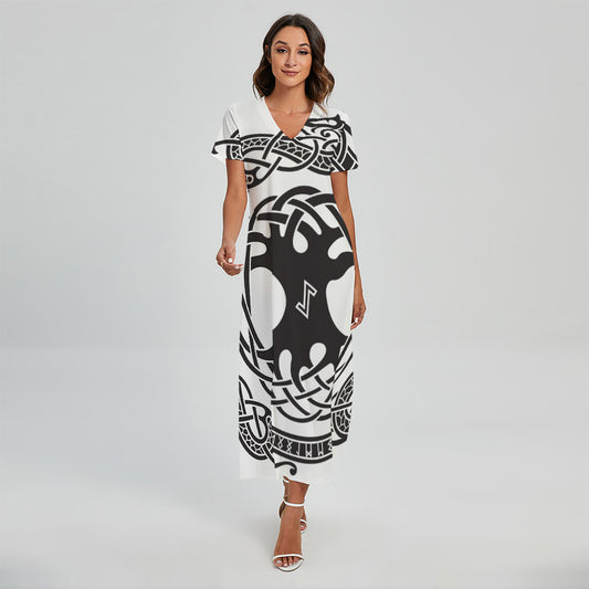 Scandinavian Yggdrasil Print Short Sleeve Maxi Dress