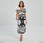 Scandinavian Yggdrasil Print Short Sleeve Maxi Dress