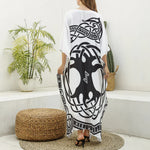 Scandinavian Yggdrasil Print Silk V-Neck Kaftan Dress